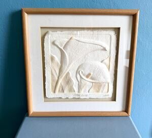Vintage 1980s Hand Cast Paper Art Canna Lilies Wess Smith 3D Botanical Sculpture